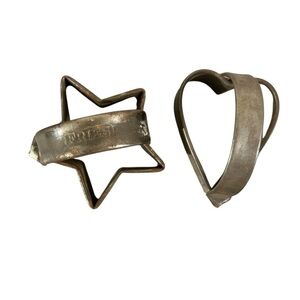 2 Antique Primitive Cookie Cutters with Handles  FRIES Star Unmarked Heart